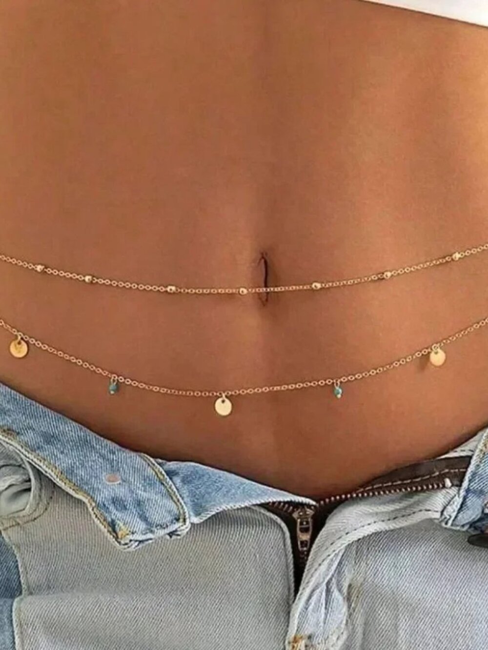 Gold and Turquoise Beaded Waist Chain R238